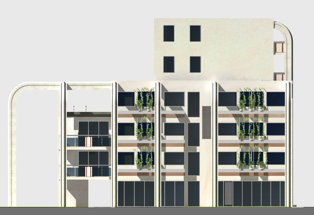 Progetto palazzine moderne con residenze, uffici e negozi.