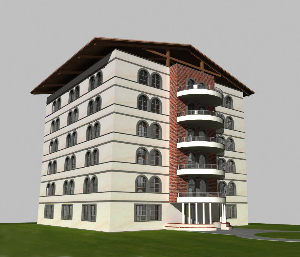 Progetto palazzina per residenze con elementi in stile tradizionale