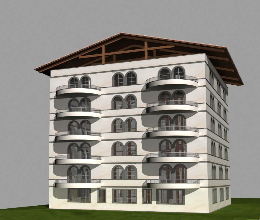 Progetto palazzina per residenze con elementi in stile tradizionale