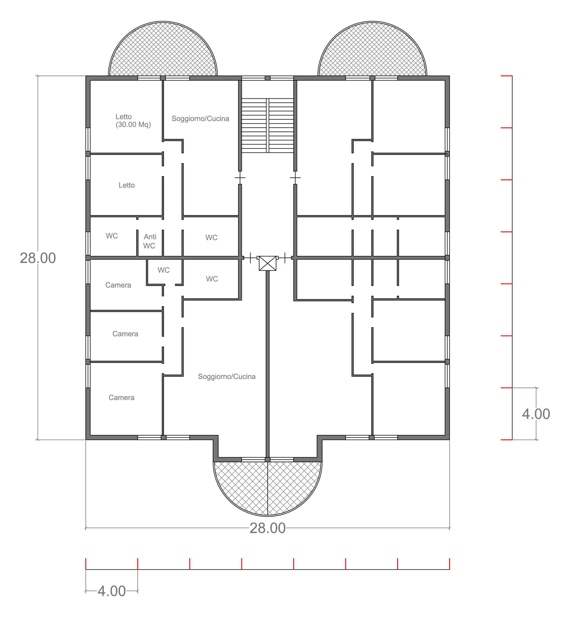 Progetto palazzina per residenze con elementi in stile tradizionale - Piano Tipo