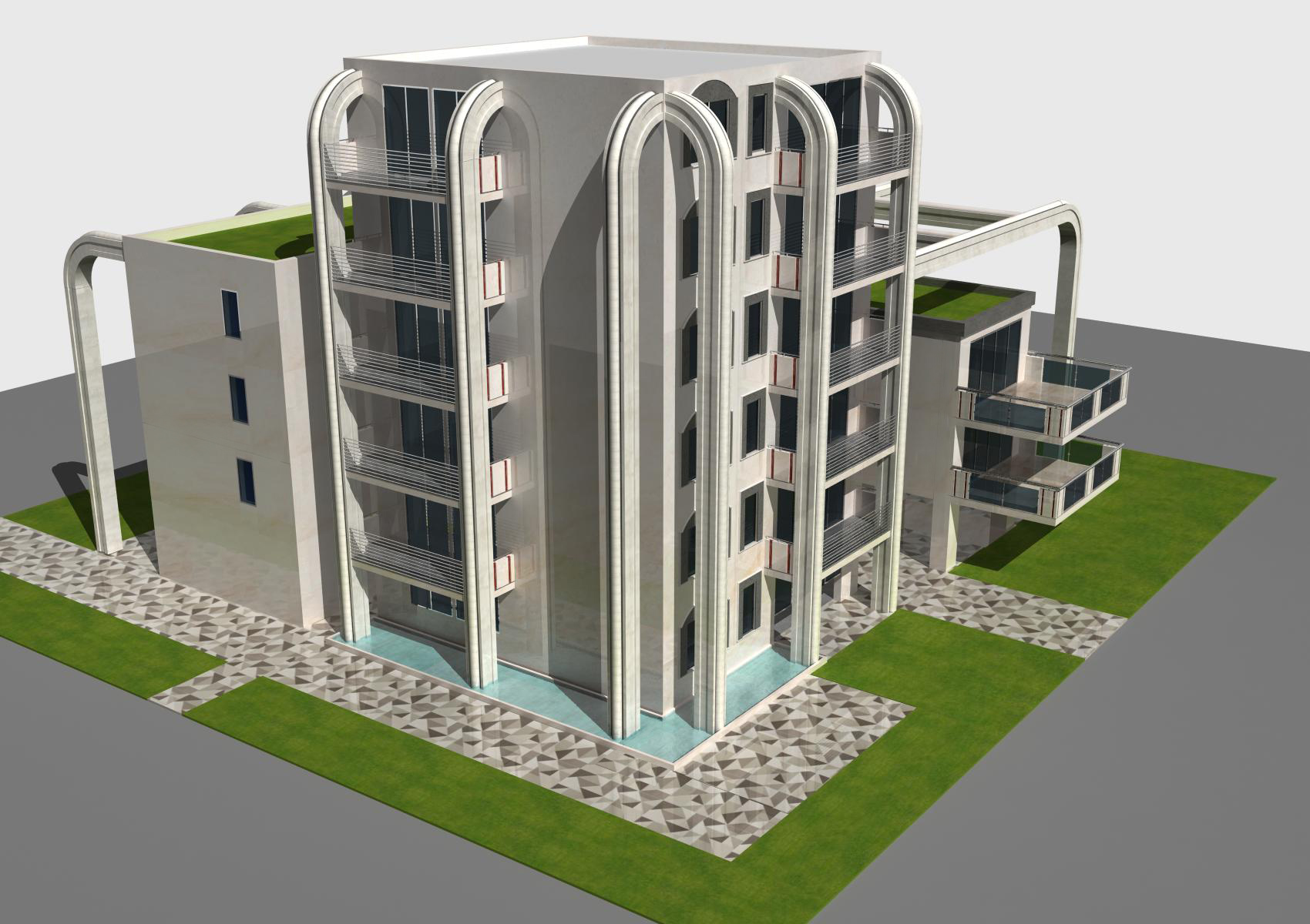 Progetto palazzine moderne con residenze, uffici e negozi.