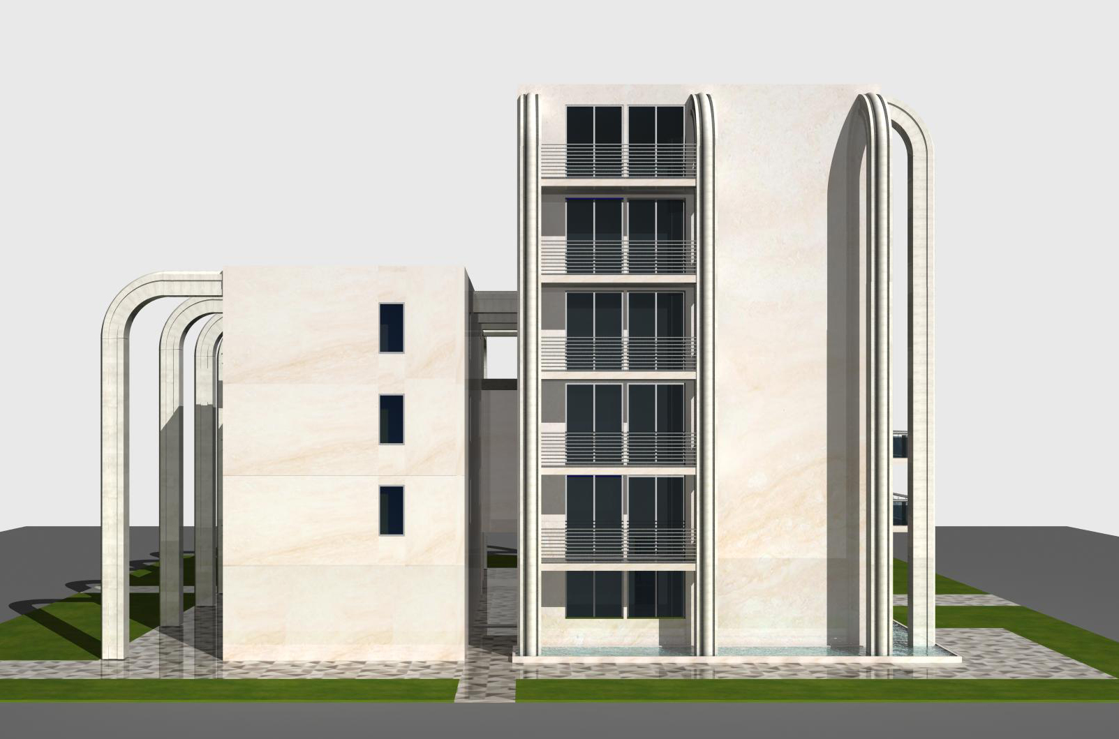 Progetto palazzine moderne con residenze, uffici e negozi.