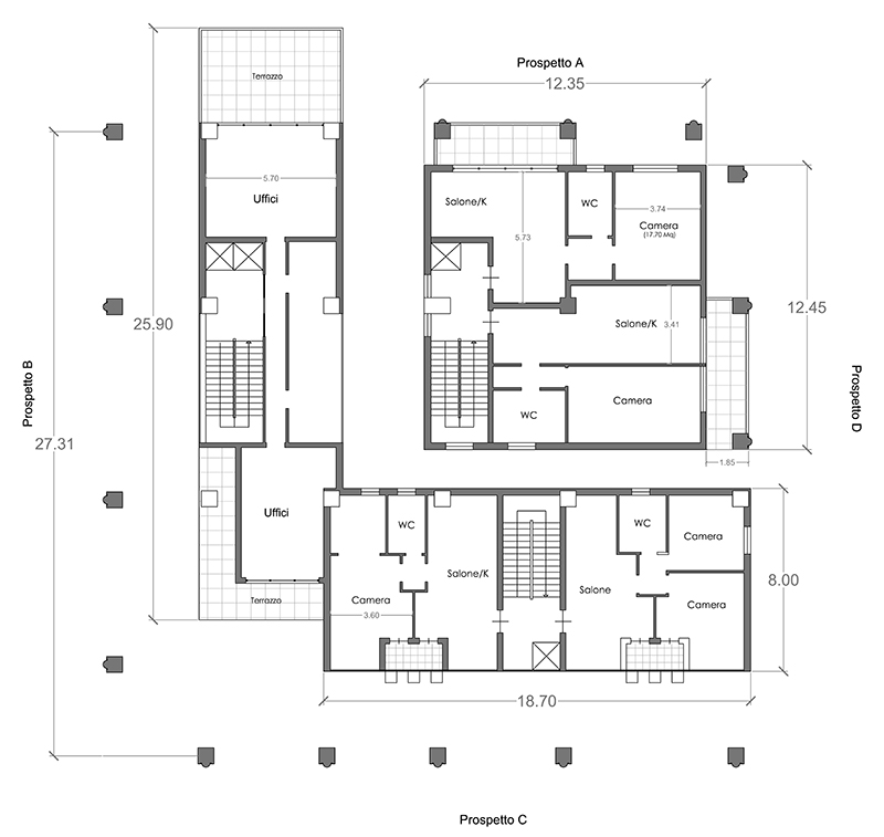 Design modern buildings with residences, offices and shops - First floor