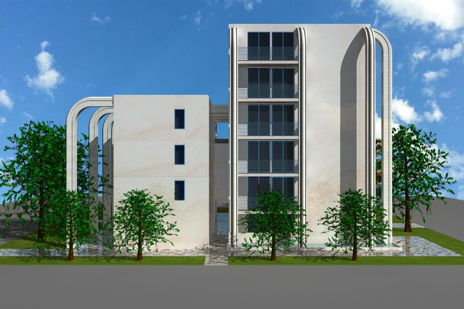 Progetto palazzine moderne con residenze, uffici e negozi.