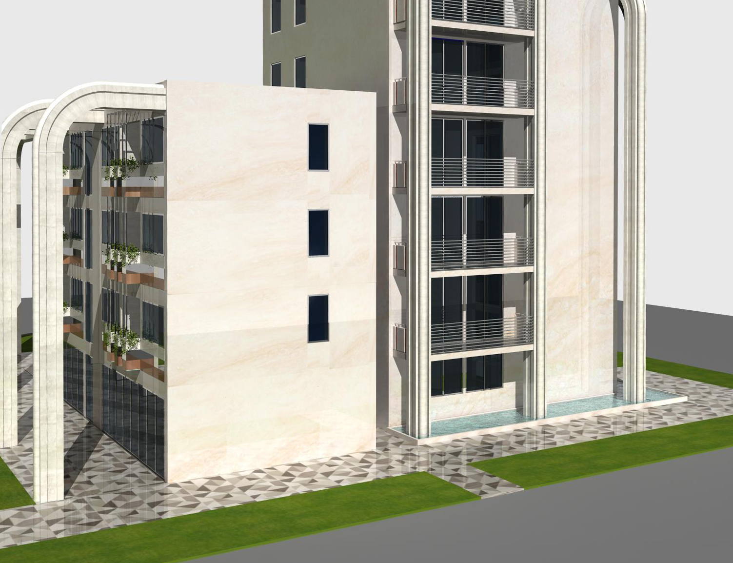 Progetto palazzine moderne con residenze, uffici e negozi.