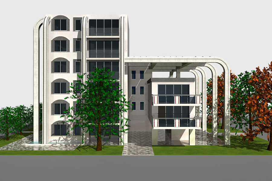 Progetto palazzine moderne con residenze, uffici e negozi.