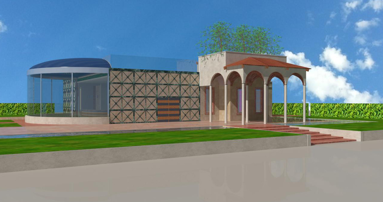 Design villa - The main facade with the entrance