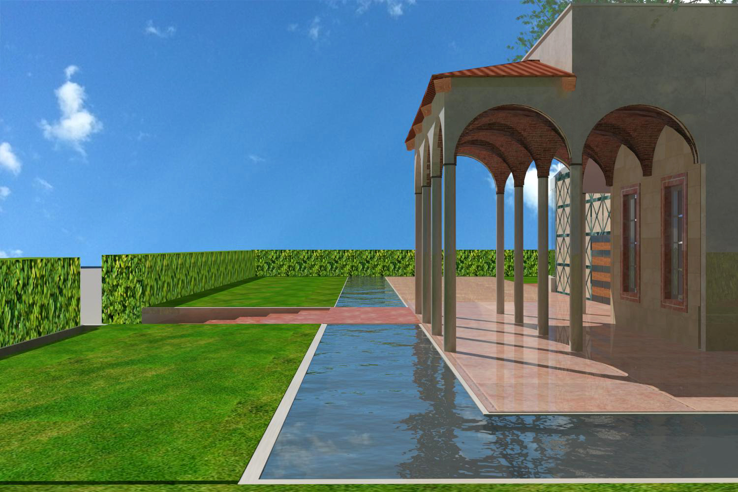 Design Villa - The loggia with the portico and the water