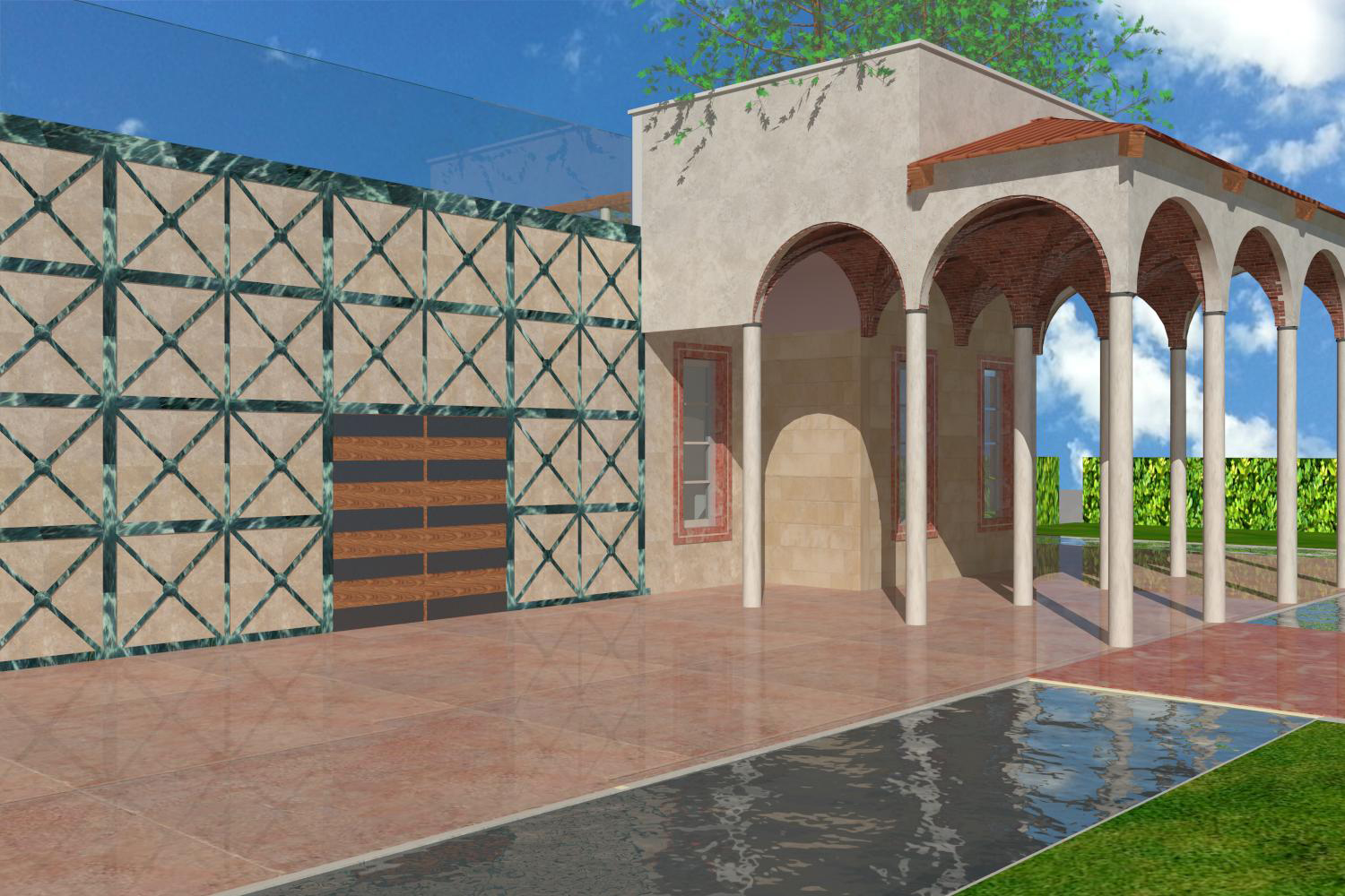 Design Villa - The loggia with the portico and the water